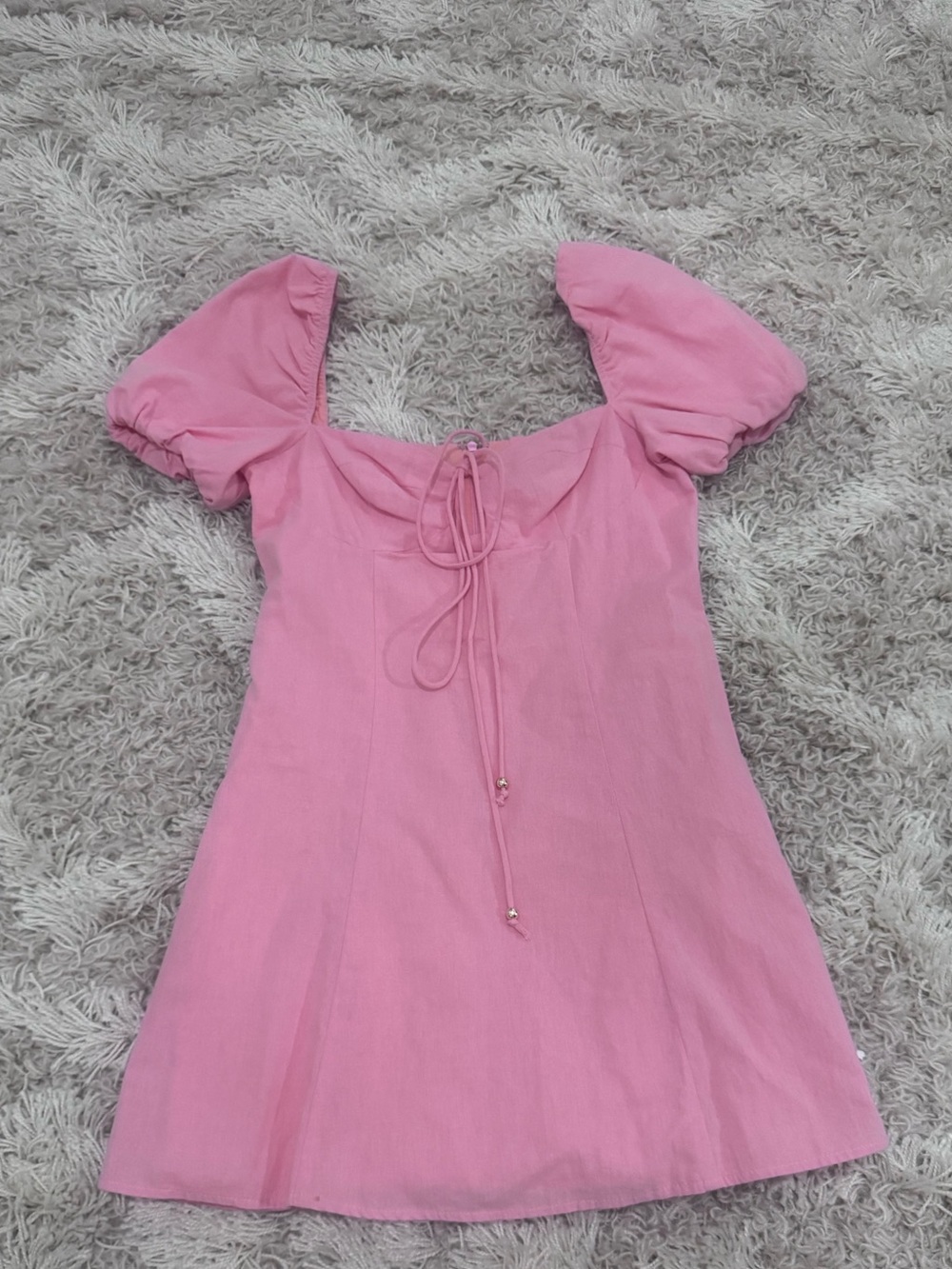 Hello Molly Pink Puff Sleeve Tie-Front Dress